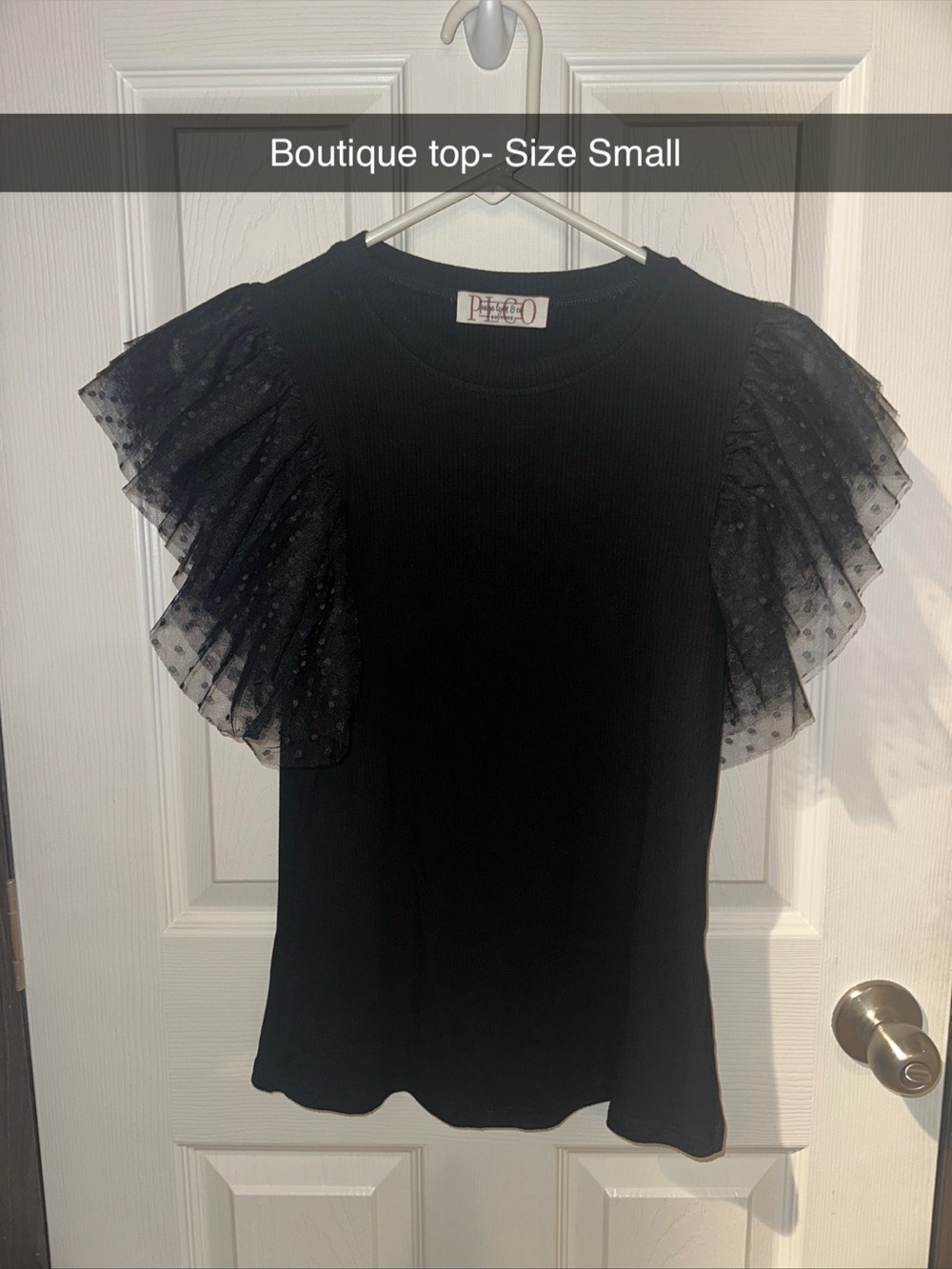 P & Co Black Ruffled Sleeve Knit Top